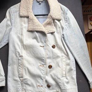 Rubbish Light Blue Denim Coat with Cream Sherpa Collar
